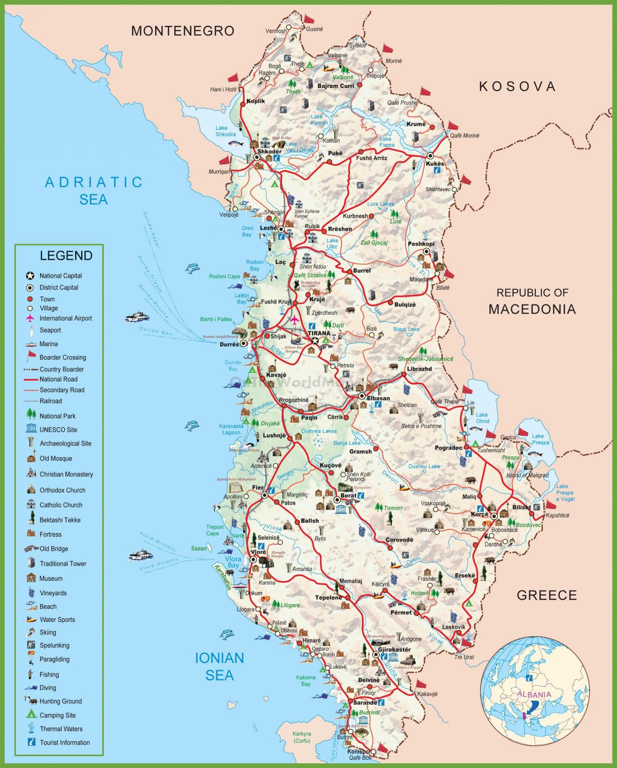 خريطة ألبانيا السياحية