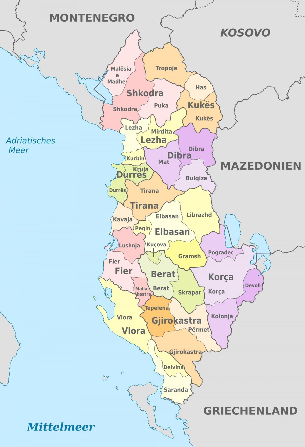 خريطة ألبانيا السياسية